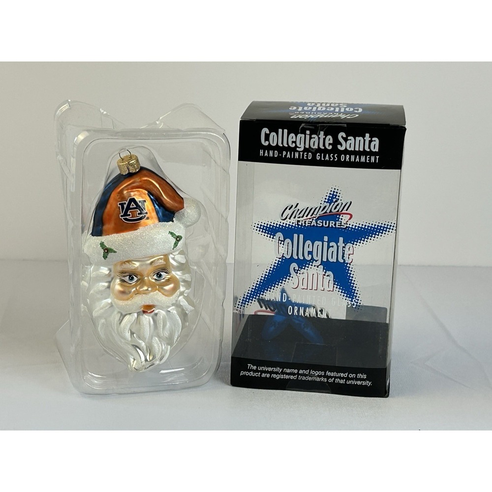 Auburn Tigers Collegiate Santa Glass‎ Ornament Champion Treasures Box